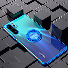 Silikon Hülle Handyhülle Ultradünn Schutzhülle Tasche Durchsichtig Transparent mit Magnetisch Fingerring Ständer C02 für Huawei P30 Pro New Edition Blau