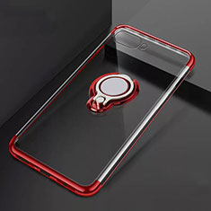Silikon Hülle Handyhülle Ultradünn Schutzhülle Tasche Durchsichtig Transparent mit Magnetisch Fingerring Ständer C02 für Oppo K1 Rot