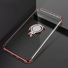 Silikon Hülle Handyhülle Ultradünn Schutzhülle Tasche Durchsichtig Transparent mit Magnetisch Fingerring Ständer C02 für Oppo R17 Neo Rosegold