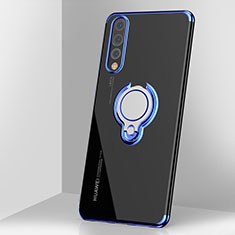 Silikon Hülle Handyhülle Ultradünn Schutzhülle Tasche Durchsichtig Transparent mit Magnetisch Fingerring Ständer C03 für Huawei P20 Pro Blau