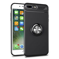 Silikon Hülle Handyhülle Ultradünn Schutzhülle Tasche Durchsichtig Transparent mit Magnetisch Fingerring Ständer S01 für Apple iPhone 7 Plus Schwarz