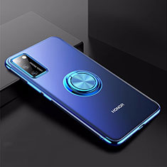 Silikon Hülle Handyhülle Ultradünn Schutzhülle Tasche Durchsichtig Transparent mit Magnetisch Fingerring Ständer S01 für Huawei Honor V30 5G Blau