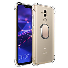 Silikon Hülle Handyhülle Ultradünn Schutzhülle Tasche Durchsichtig Transparent mit Magnetisch Fingerring Ständer S01 für Huawei Mate 20 Lite Gold