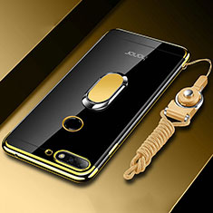 Silikon Hülle Handyhülle Ultradünn Schutzhülle Tasche Durchsichtig Transparent mit Magnetisch Fingerring Ständer S01 für Huawei Y6 (2018) Gold