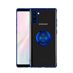 Silikon Hülle Handyhülle Ultradünn Schutzhülle Tasche Durchsichtig Transparent mit Magnetisch Fingerring Ständer S01 für Samsung Galaxy Note 10 5G Blau