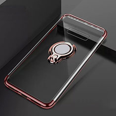 Silikon Hülle Handyhülle Ultradünn Schutzhülle Tasche Durchsichtig Transparent mit Magnetisch Fingerring Ständer S01 für Samsung Galaxy S10 Plus Rosegold