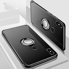 Silikon Hülle Handyhülle Ultradünn Schutzhülle Tasche Durchsichtig Transparent mit Magnetisch Fingerring Ständer S01 für Xiaomi Mi A2 Lite Schwarz