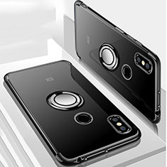 Silikon Hülle Handyhülle Ultradünn Schutzhülle Tasche Durchsichtig Transparent mit Magnetisch Fingerring Ständer S01 für Xiaomi Mi Max 3 Schwarz