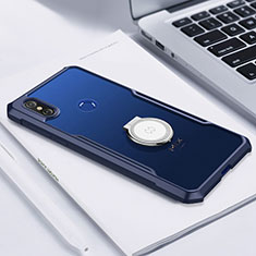 Silikon Hülle Handyhülle Ultradünn Schutzhülle Tasche Durchsichtig Transparent mit Magnetisch Fingerring Ständer S01 für Xiaomi Mi Mix 3 Blau