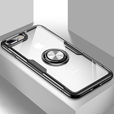 Silikon Hülle Handyhülle Ultradünn Schutzhülle Tasche Durchsichtig Transparent mit Ständer S01 für Apple iPhone 7 Plus Schwarz