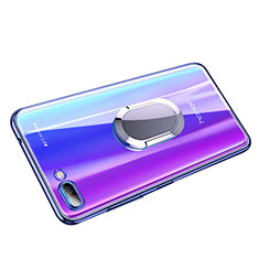 Silikon Hülle Handyhülle Ultradünn Tasche Durchsichtig Transparent mit Fingerring Ständer für Huawei Honor 10 Blau