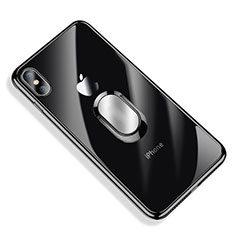 Silikon Hülle Handyhülle Ultradünn Tasche Durchsichtig Transparent mit Fingerring Ständer T01 für Apple iPhone X Schwarz