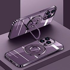 Silikon Hülle Handyhülle Ultradünn Tasche mit Mag-Safe Magnetic Magnetisch Durchsichtig Transparent AC1 für Apple iPhone 14 Pro Max Violett