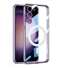 Silikon Hülle Handyhülle Ultradünn Tasche mit Mag-Safe Magnetic Magnetisch Durchsichtig Transparent AC1 für Samsung Galaxy S21 5G Violett
