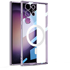 Silikon Hülle Handyhülle Ultradünn Tasche mit Mag-Safe Magnetic Magnetisch Durchsichtig Transparent AC1 für Samsung Galaxy S22 Ultra 5G Violett