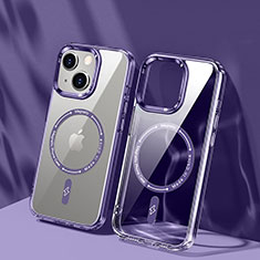 Silikon Hülle Handyhülle Ultradünn Tasche mit Mag-Safe Magnetic Magnetisch Durchsichtig Transparent TB1 für Apple iPhone 15 Violett