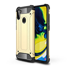 Silikon Hülle Handyhülle und Kunststoff Schutzhülle Hartschalen Tasche für Samsung Galaxy A11 Gold