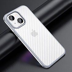 Silikon Hülle Handyhülle und Kunststoff Schutzhülle Hartschalen Tasche LD1 für Apple iPhone 14 Silber