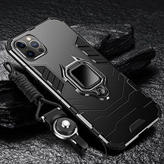 Silikon Hülle Handyhülle und Kunststoff Schutzhülle Hartschalen Tasche mit Magnetisch Fingerring Ständer für Apple iPhone 14 Pro Max Schwarz