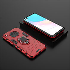 Silikon Hülle Handyhülle und Kunststoff Schutzhülle Hartschalen Tasche mit Magnetisch Fingerring Ständer für Huawei Nova 8i Rot