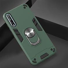 Silikon Hülle Handyhülle und Kunststoff Schutzhülle Hartschalen Tasche mit Magnetisch Fingerring Ständer für Huawei P smart S Grün