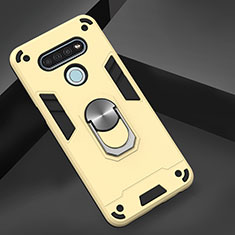 Silikon Hülle Handyhülle und Kunststoff Schutzhülle Hartschalen Tasche mit Magnetisch Fingerring Ständer für LG K51 Gold