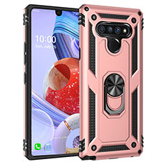 Silikon Hülle Handyhülle und Kunststoff Schutzhülle Hartschalen Tasche mit Magnetisch Fingerring Ständer für LG Stylo 6 Rosegold