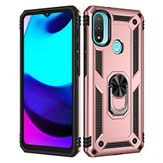 Silikon Hülle Handyhülle und Kunststoff Schutzhülle Hartschalen Tasche mit Magnetisch Fingerring Ständer für Motorola Moto E30 Rosegold