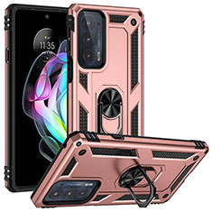 Silikon Hülle Handyhülle und Kunststoff Schutzhülle Hartschalen Tasche mit Magnetisch Fingerring Ständer für Motorola Moto Edge 20 5G Rosegold