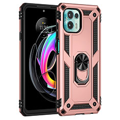 Silikon Hülle Handyhülle und Kunststoff Schutzhülle Hartschalen Tasche mit Magnetisch Fingerring Ständer für Motorola Moto Edge 20 Lite 5G Rosegold