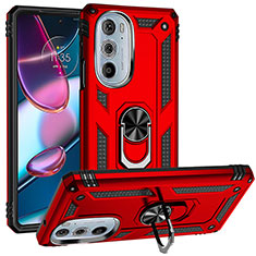 Silikon Hülle Handyhülle und Kunststoff Schutzhülle Hartschalen Tasche mit Magnetisch Fingerring Ständer für Motorola Moto Edge 30 Pro 5G Rot