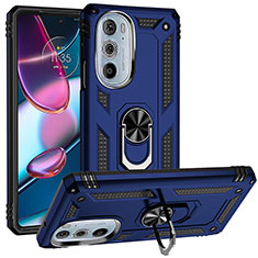 Silikon Hülle Handyhülle und Kunststoff Schutzhülle Hartschalen Tasche mit Magnetisch Fingerring Ständer für Motorola Moto Edge X30 5G Blau