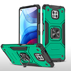 Silikon Hülle Handyhülle und Kunststoff Schutzhülle Hartschalen Tasche mit Magnetisch Fingerring Ständer für Motorola Moto G Power (2021) Grün