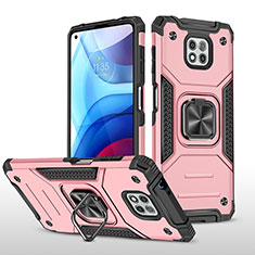 Silikon Hülle Handyhülle und Kunststoff Schutzhülle Hartschalen Tasche mit Magnetisch Fingerring Ständer für Motorola Moto G Power (2021) Rosegold