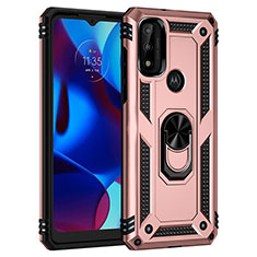 Silikon Hülle Handyhülle und Kunststoff Schutzhülle Hartschalen Tasche mit Magnetisch Fingerring Ständer für Motorola Moto G Pure Rosegold