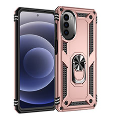 Silikon Hülle Handyhülle und Kunststoff Schutzhülle Hartschalen Tasche mit Magnetisch Fingerring Ständer für Motorola MOTO G52 Rosegold