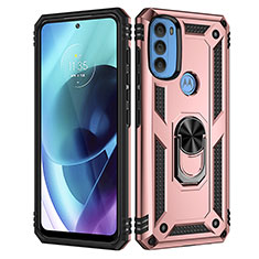 Silikon Hülle Handyhülle und Kunststoff Schutzhülle Hartschalen Tasche mit Magnetisch Fingerring Ständer für Motorola Moto G71 5G Rosegold