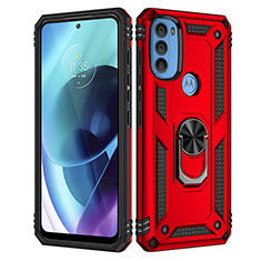 Silikon Hülle Handyhülle und Kunststoff Schutzhülle Hartschalen Tasche mit Magnetisch Fingerring Ständer für Motorola Moto G71 5G Rot