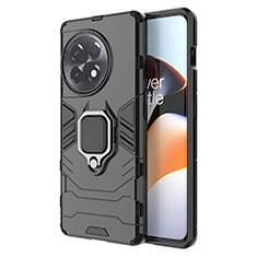 Silikon Hülle Handyhülle und Kunststoff Schutzhülle Hartschalen Tasche mit Magnetisch Fingerring Ständer für OnePlus 11R 5G Schwarz