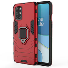 Silikon Hülle Handyhülle und Kunststoff Schutzhülle Hartschalen Tasche mit Magnetisch Fingerring Ständer für OnePlus 8T 5G Rot