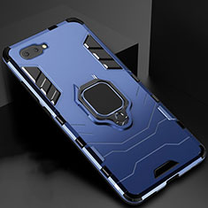 Silikon Hülle Handyhülle und Kunststoff Schutzhülle Hartschalen Tasche mit Magnetisch Fingerring Ständer für Oppo A5 Blau