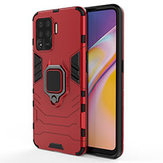 Silikon Hülle Handyhülle und Kunststoff Schutzhülle Hartschalen Tasche mit Magnetisch Fingerring Ständer für Oppo F19 Pro Rot