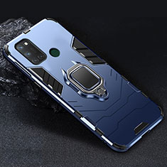 Silikon Hülle Handyhülle und Kunststoff Schutzhülle Hartschalen Tasche mit Magnetisch Fingerring Ständer für Realme 7i Blau