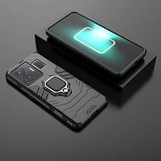 Silikon Hülle Handyhülle und Kunststoff Schutzhülle Hartschalen Tasche mit Magnetisch Fingerring Ständer für Realme GT Neo6 5G Schwarz