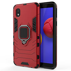 Silikon Hülle Handyhülle und Kunststoff Schutzhülle Hartschalen Tasche mit Magnetisch Fingerring Ständer für Samsung Galaxy A01 Core Rot