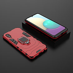 Silikon Hülle Handyhülle und Kunststoff Schutzhülle Hartschalen Tasche mit Magnetisch Fingerring Ständer für Samsung Galaxy A02 Rot
