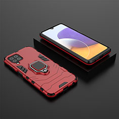 Silikon Hülle Handyhülle und Kunststoff Schutzhülle Hartschalen Tasche mit Magnetisch Fingerring Ständer für Samsung Galaxy A22 4G Rot