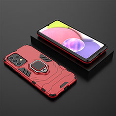 Silikon Hülle Handyhülle und Kunststoff Schutzhülle Hartschalen Tasche mit Magnetisch Fingerring Ständer für Samsung Galaxy A33 5G Rot
