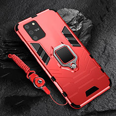 Silikon Hülle Handyhülle und Kunststoff Schutzhülle Hartschalen Tasche mit Magnetisch Fingerring Ständer für Samsung Galaxy A91 Rot