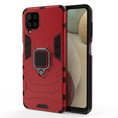 Silikon Hülle Handyhülle und Kunststoff Schutzhülle Hartschalen Tasche mit Magnetisch Fingerring Ständer für Samsung Galaxy F12 Rot